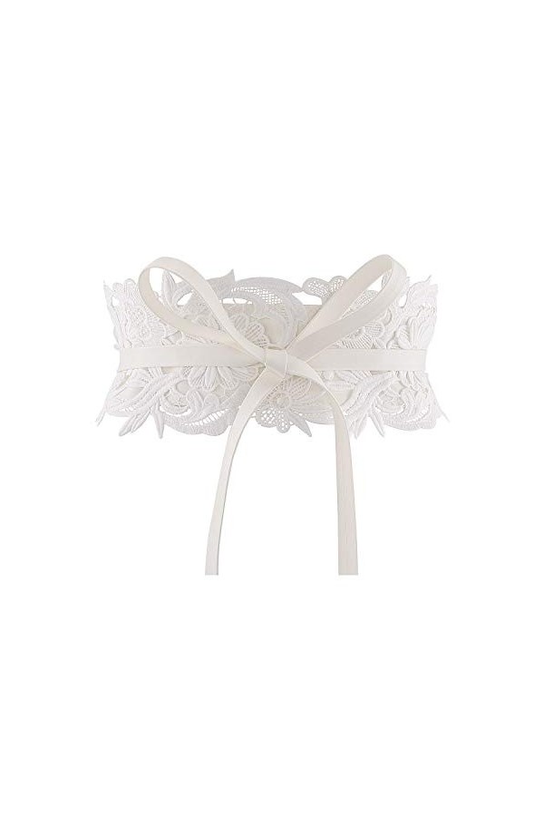 Ayliss Ceinture large en dentelle pour femme avec nœud papillon en cuir synthétique - blanc - taille unique