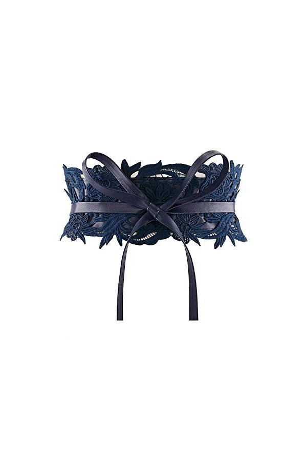 Ayliss Ceinture large en dentelle pour femme avec nœud papillon en cuir synthétique - blanc - taille unique