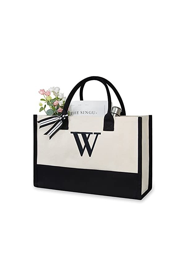 TOPDesign Sac à Main en Toile dOrigine avec Broderie, Sac Cadeau Personnalisé, Idéal pour Mariage, Anniversaire, Plage, Vaca