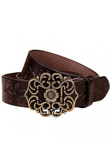 NormCorer Ceinture en cuir véritable en cuir féminin pour jeans 115 cm de long, café 