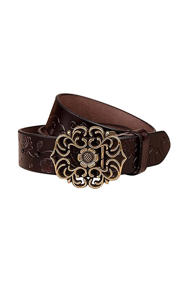 NormCorer Ceinture en cuir véritable en cuir féminin pour jeans 115 cm de long, café 