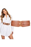 JasGood Ceinture large élastique vintage boucle en cuir pour femme, A marron, Größe 66cm-79cm
