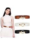 Discoball Ceinture vintage pour femme, boucle en métal, large ceinture élastique extensible, rétro, 3 pièces - noir, blanc et