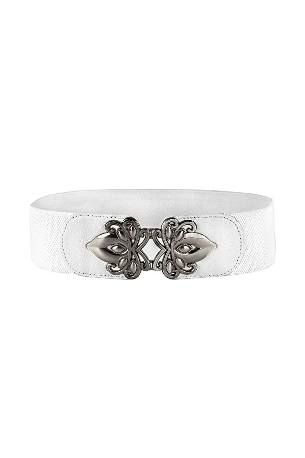 Discoball Ceinture vintage pour femme, boucle en métal, large ceinture élastique extensible, rétro, 3 pièces - noir, blanc et