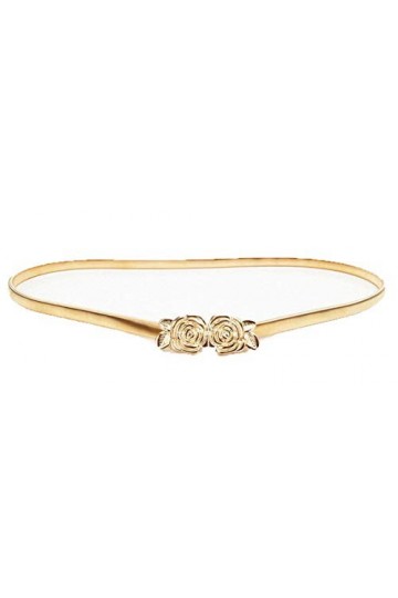 Ceinture fine en cuir pour femme - Réglable - Élastique - Boucle en alliage - Pour robe de mariée - Doré, A06010, taille uniq