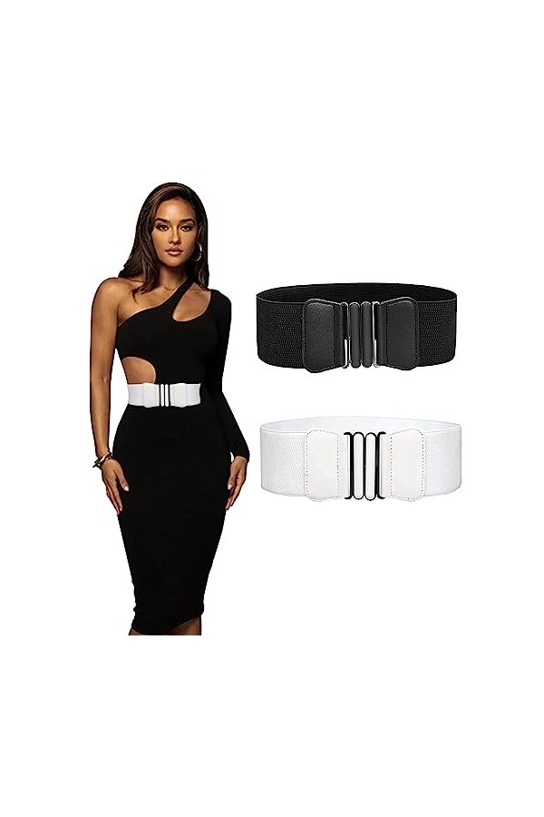 Zhenzhenlo 2 Pièces Ceinture Large Elastique, Ceinture Taille Haute Femme,Ceinture Robe,Large Ceinture Femme,Ceinture Elastiq