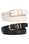 WERFORU Lot de 2 ceintures en cuir pour femme - Pour jeans - Mode - Pour pantalons et robes - Avec boucle dorée, C-noir+beige