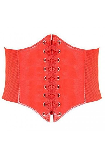HANERDUN Ceinture Corset pour Femme Cuir Corset à Lacets Ceinture Élastique Ceinture Rétro Cinch Quatre Tailles - Rouge - Tai