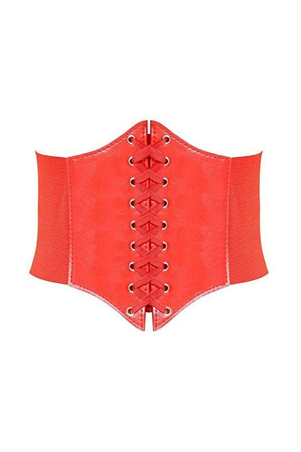 HANERDUN Ceinture Corset pour Femme Cuir Corset à Lacets Ceinture Élastique Ceinture Rétro Cinch Quatre Tailles - Rouge - Tai