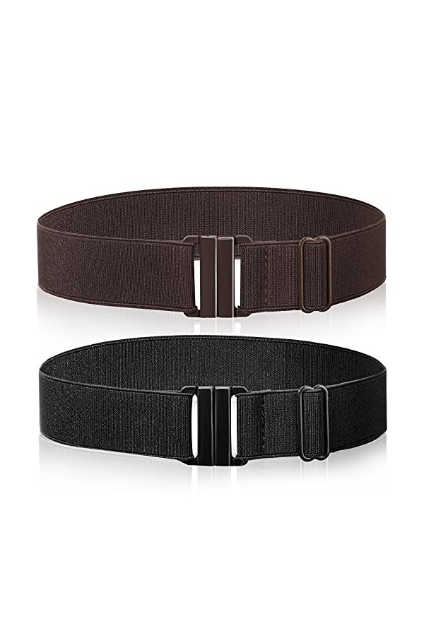 Syhood 2 Ceintures Élastiques à Boucle Plate Marron, 27,5 Pouces - 37 Pouces 