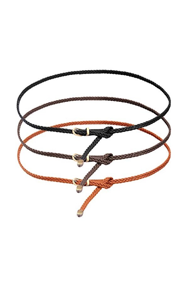 Ayliss Ceinture tressée pour femme en cuir PU Ceinture fine tissée pour robe/jeans - - Taille unique