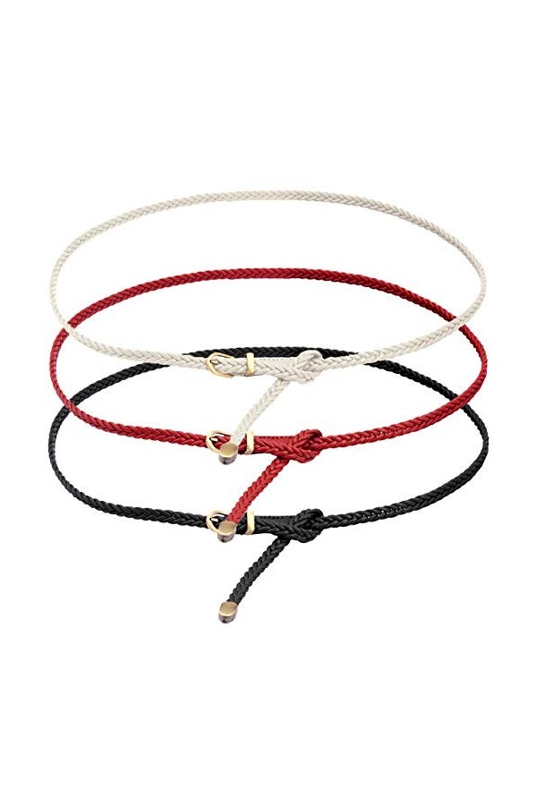 Ayliss Ceinture tressée pour femme en cuir PU Ceinture fine tissée pour robe/jeans - - Taille unique