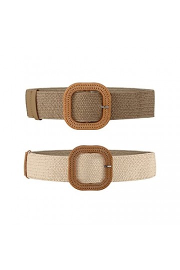 2pcs Ceinture Élastique Femme, Extensibles Ceintures Élastiques en Paille Ceintures pour Robe de Plage dÉté avec Boucle en B