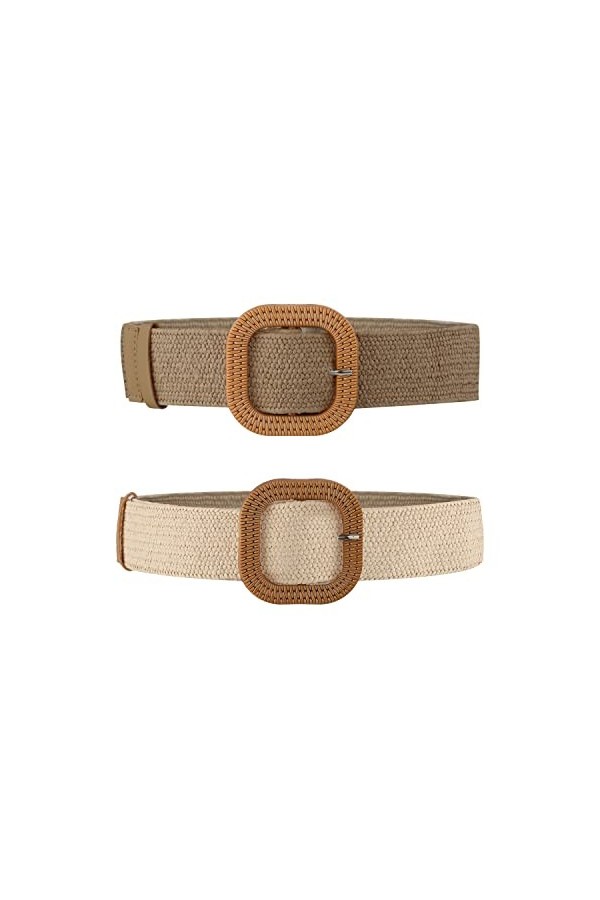 2pcs Ceinture Élastique Femme, Extensibles Ceintures Élastiques en Paille Ceintures pour Robe de Plage dÉté avec Boucle en B