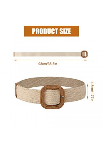 2pcs Ceinture Élastique Femme, Extensibles Ceintures Élastiques en Paille Ceintures pour Robe de Plage dÉté avec Boucle en B