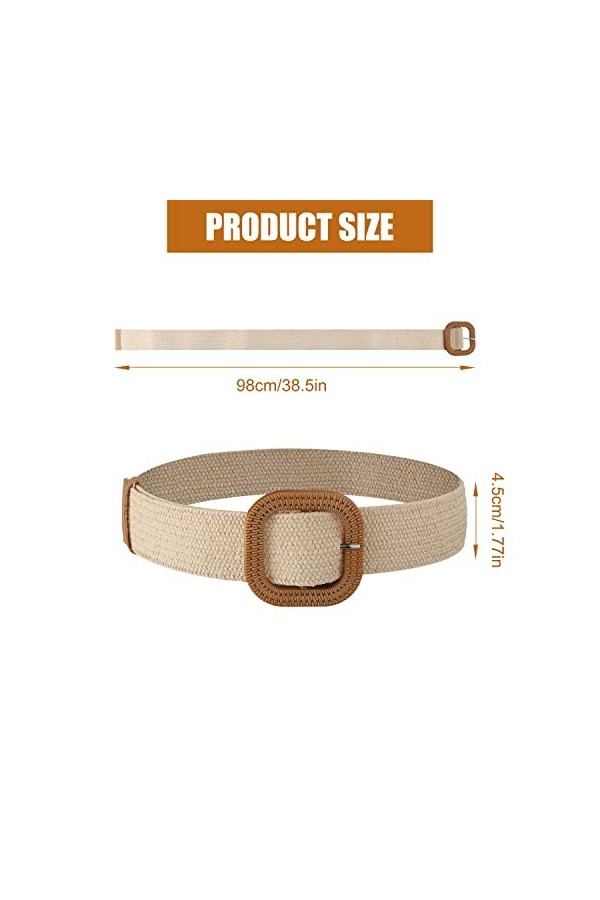 2pcs Ceinture Élastique Femme, Extensibles Ceintures Élastiques en Paille Ceintures pour Robe de Plage dÉté avec Boucle en B