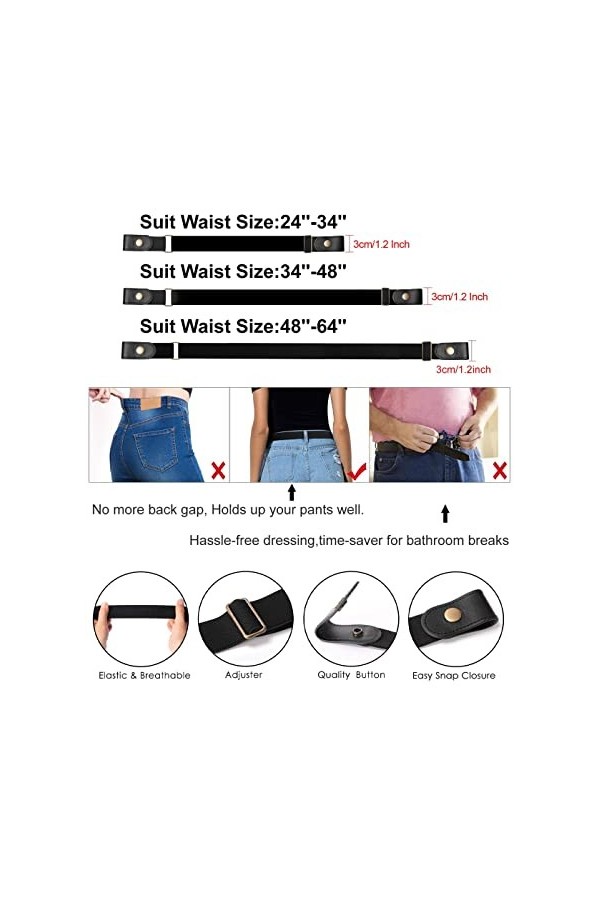 LICHUANUK 2 Pièces Ceinture Extensible sans Boucle, Ceinture sans Boucle, Ceinture pour Jeans Pantalon Robe, Ceinture No Buck
