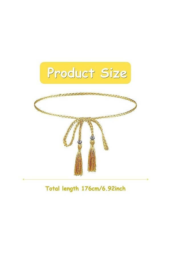 Gunwon Ceinture tressée fine pour femme - Ceinture tressée avec pompons et perles - Ceinture tissée pour femme, Non, no