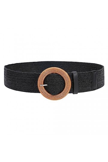 XZQTIVE Ceinture élastique tissée en paille pour femme - Ceinture extensible tendance - Large ceinture bohème tressée pour ro