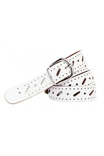 Shenky - Belle ceinture en cuir - trouée/poinçonnée - largeur 3 cm - Blanc - Tour de taille : 80 cm