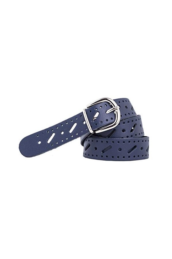 Shenky - Belle ceinture en cuir - trouée/poinçonnée - largeur 3 cm - Blanc - Tour de taille : 80 cm