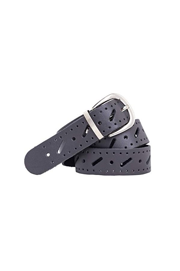 Shenky - Belle ceinture en cuir - trouée/poinçonnée - largeur 3 cm - Blanc - Tour de taille : 80 cm