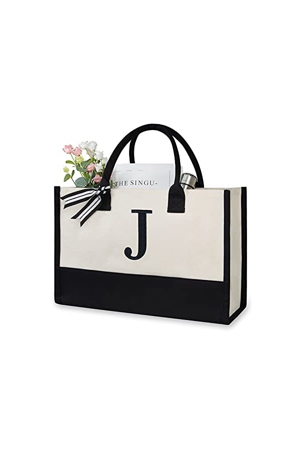 TOPDesign Sac à Main en Toile dOrigine avec Broderie, Sac Cadeau Personnalisé, Idéal pour Mariage, Anniversaire, Plage, Vaca