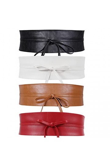 WERFORU Ceinture large Obi pour femme en cuir synthétique souple pour Halloween, Noir/Blanc/Marron/Rouge, M/taille 76-90cm