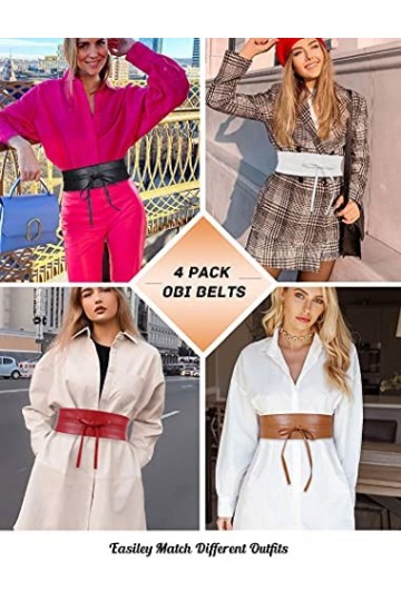 WERFORU Ceinture large Obi pour femme en cuir synthétique souple pour Halloween, Noir/Blanc/Marron/Rouge, M/taille 76-90cm