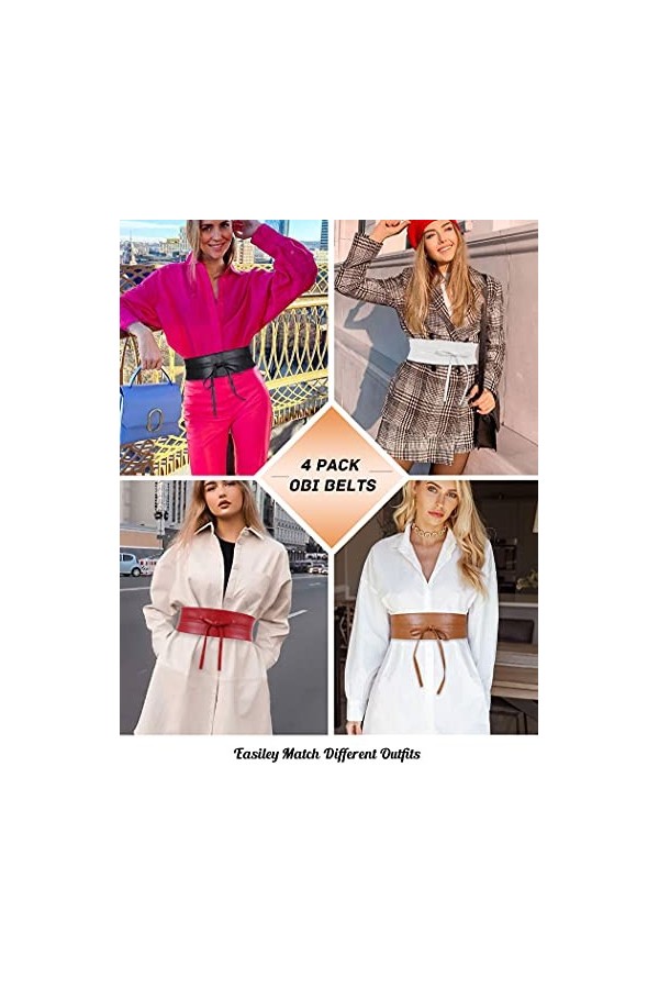 WERFORU Ceinture large Obi pour femme en cuir synthétique souple pour Halloween, Noir/Blanc/Marron/Rouge, M/taille 76-90cm