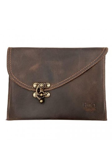 Hide & Drink, Petit Travel Vintage Leather Clutch Bag Handmade from Full Grain Leather, Womens Fashion - Bourbon Brown, A1, 