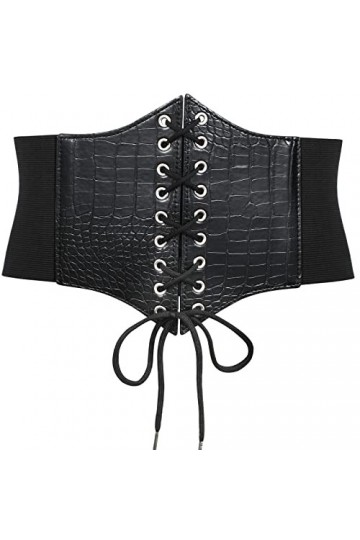 WERFORU Ceinture large à lacets pour femme, I-Noir., 31-35W