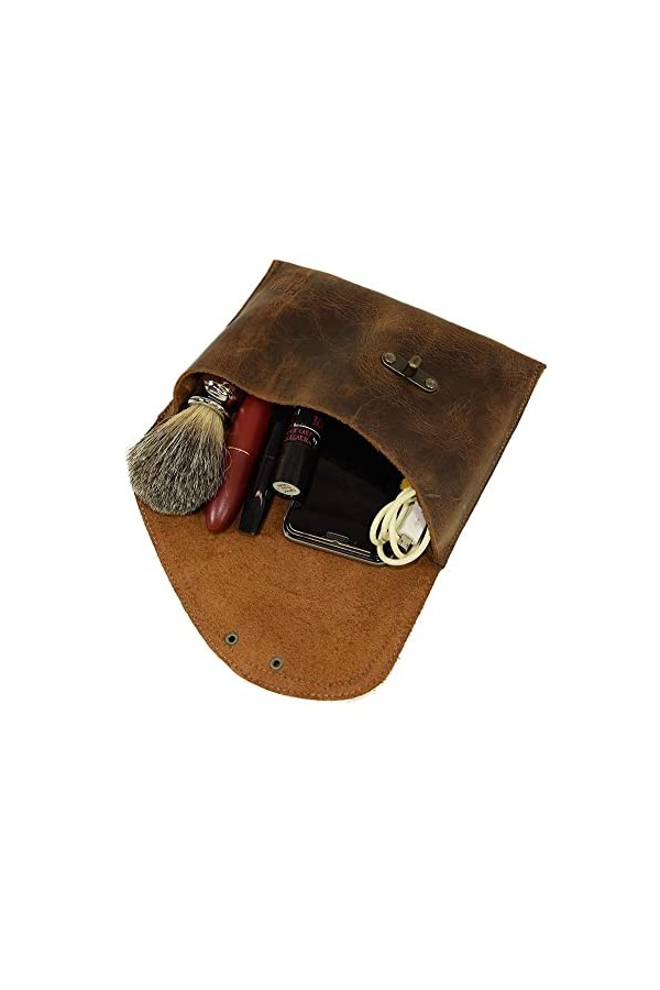 Hide & Drink, Petit Travel Vintage Leather Clutch Bag Handmade from Full Grain Leather, Womens Fashion - Bourbon Brown, A1, 