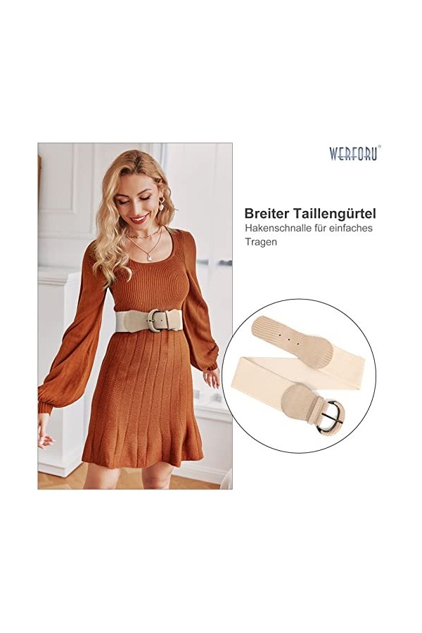 WERFORU Ceinture large extensible pour femme - Boucle élastique à crochet, F-beige., Anzug für Taillenumfang 66-77cm