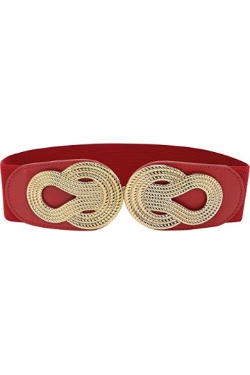 BlackButterfly Large Élastique Vintage Sangle Métal Emboîtement Boucle Ceinture Rouge, XXL 