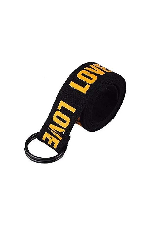 KIRALOVE Ceinture pour femme en toile Love Me More noir avec inscription jaune de fille vintage à la mode