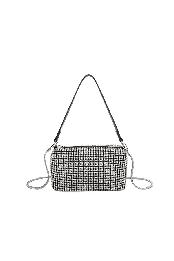 ELIOX Sac à main STRASS et bandoulière pour femme - Petit sac élégant - Pochette de soirée et cérémonie à la mode, argent