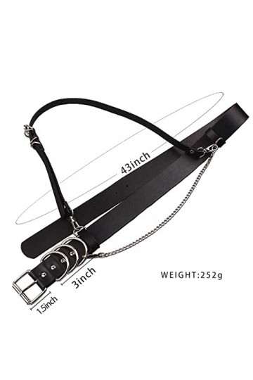 CLDURHGE Noir Ceinture Punk, Ceinture de cuir à la mode, Ceinture de taille en cuir synthétique réglable pour Dames Filles Co