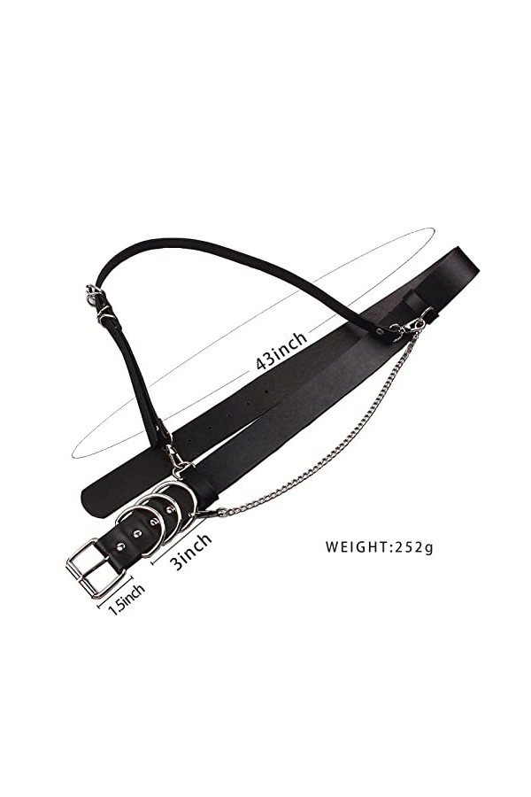 CLDURHGE Noir Ceinture Punk, Ceinture de cuir à la mode, Ceinture de taille en cuir synthétique réglable pour Dames Filles Co