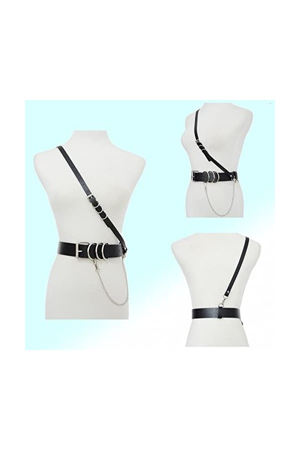 CLDURHGE Noir Ceinture Punk, Ceinture de cuir à la mode, Ceinture de taille en cuir synthétique réglable pour Dames Filles Co