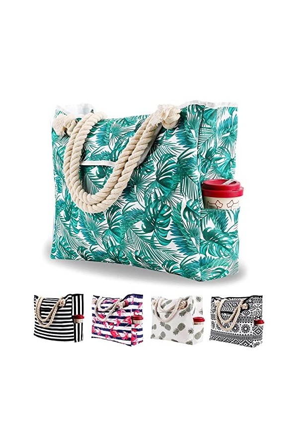 Grande Sac de Plage en Toile Femme Homme - XXL Cabas Sac Shopping Voyage Ete avec Boucle Magnétique, Sacs dépaule de Natatio