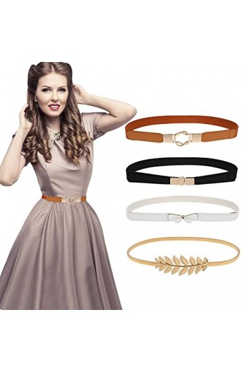 cobee Lot de 4 ceintures élastiques à la taille pour femme - Taille 66-89 cm, Marron, blanc, noir, or