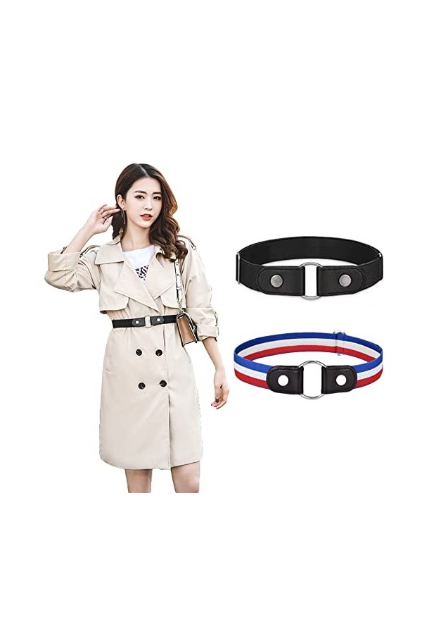 WUDQIJI Lot de 2 ceintures élastiques sans boucle - Sans boucle - Pour femme - Élastique - Sans boucle - Pour vêtements, jean