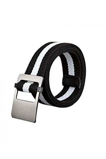 sourcing map Ceinture web en toile avec boucle coulissante en métal unisexe largeur 1 1/2 （3.81cm） Noir - Boucle plate rayée