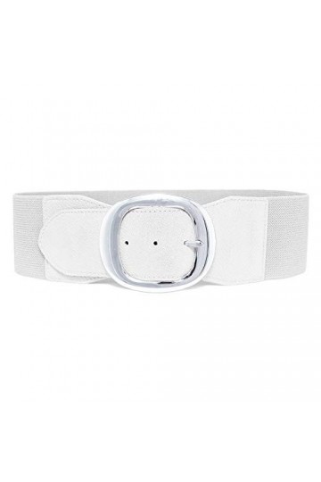 MYB Ceinture élastique pour femme avec boucle en métal, hauteur 75 mm, taille unique, plusieurs couleurs disponibles, Blanc, 