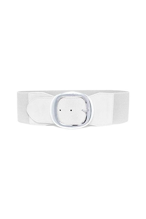 MYB Ceinture élastique pour femme avec boucle en métal, hauteur 75 mm, taille unique, plusieurs couleurs disponibles, Blanc, 