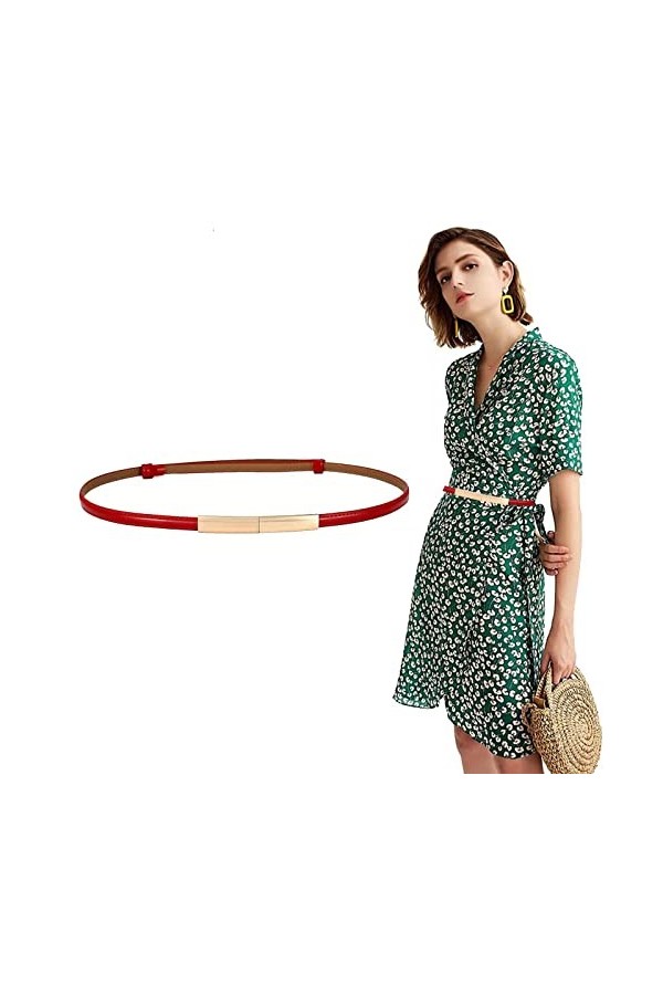 Ceintures de taille pour robes ceinture de taille en cuir PU rouge ceinture de robe mince et étroite réglable ceintures de ta