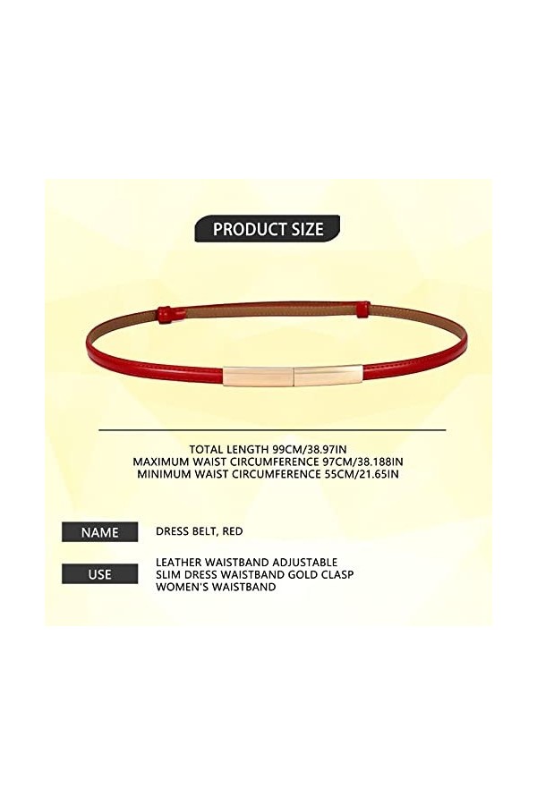 Ceintures de taille pour robes ceinture de taille en cuir PU rouge ceinture de robe mince et étroite réglable ceintures de ta