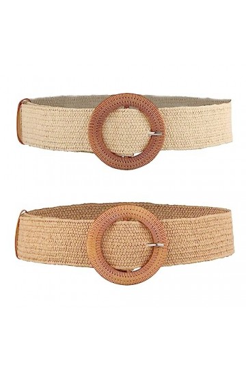LUTER 2pcs&nbsp;Ceinture Élastique Femme,&nbsp;Ceintures Élastiques en&nbsp;Paille Ceintures pour&nbsp;Robe de&nbsp;Plage dÉté&nbsp;avec&nbsp;Boucle en&nbsp;Bois Tr
