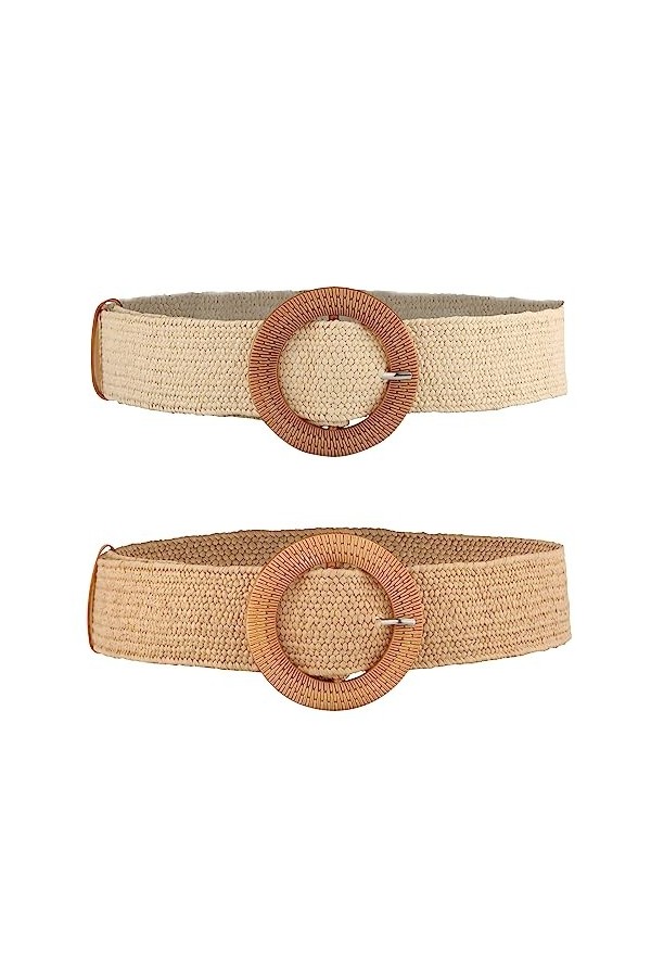 LUTER 2pcs&nbsp;Ceinture Élastique Femme,&nbsp;Ceintures Élastiques en&nbsp;Paille Ceintures pour&nbsp;Robe de&nbsp;Plage dÉté&nbsp;avec&nbsp;Boucle en&nbsp;Bois Tr